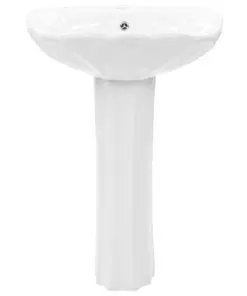 vidaXL Freestanding Basin with Pedestal Ceramic White 580x510x200 mm
