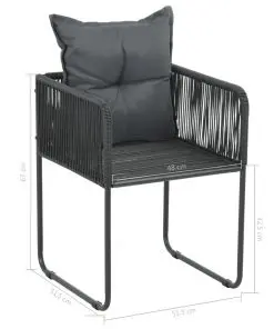 vidaXL Outdoor Chairs 2 pcs with Pillows Poly Rattan Black