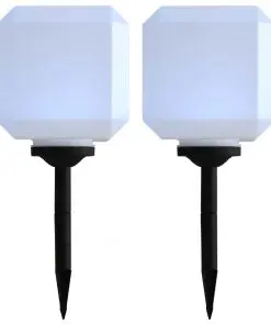vidaXL Outdoor Solar Lamps 2 pcs LED Cubic 20 cm White
