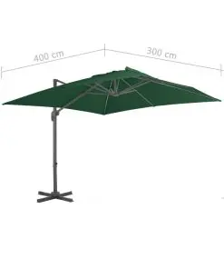 vidaXL Cantilever Umbrella with Aluminium Pole 400×300 cm Green