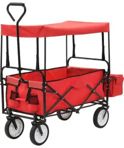 vidaXL Folding Hand Trolley with Canopy Steel Red