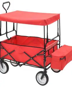 vidaXL Folding Hand Trolley with Canopy Steel Red