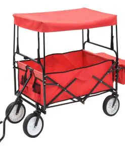vidaXL Folding Hand Trolley with Canopy Steel Red