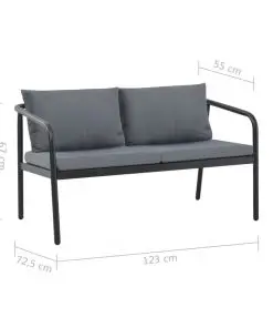 vidaXL 2 Seater Garden Bench with Cushions Grey Aluminium