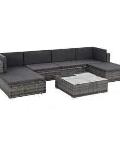 vidaXL 7 Piece Garden Lounge Set with Cushions Poly Rattan Grey