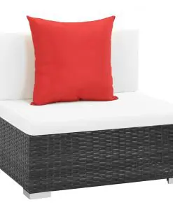 vidaXL 7 Piece Garden Lounge Set with Cushions Poly Rattan Black