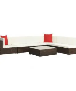 vidaXL 7 Piece Garden Lounge Set with Cushions Poly Rattan Brown
