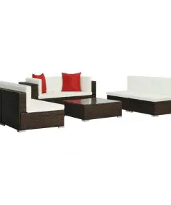 vidaXL 7 Piece Garden Lounge Set with Cushions Poly Rattan Brown