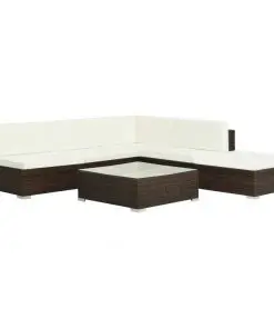 vidaXL 6 Piece Garden Lounge Set with Cushions Poly Rattan Brown