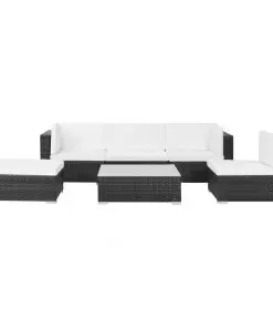 vidaXL 6 Piece Garden Lounge Set with Cushions Poly Rattan Black