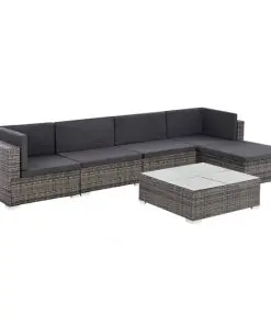 vidaXL 6 Piece Garden Lounge Set with Cushions Poly Rattan Grey