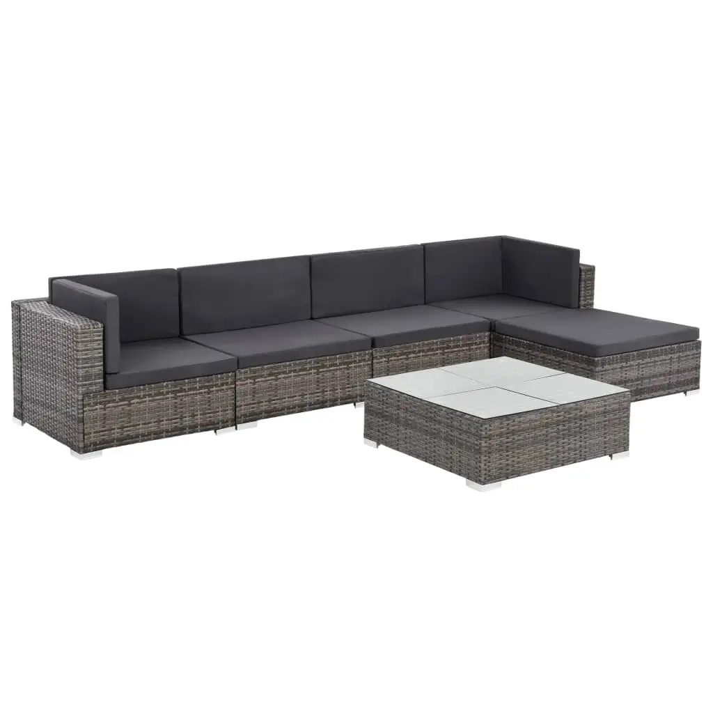 vidaXL 6 Piece Garden Lounge Set with Cushions Poly Rattan Grey
