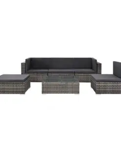 vidaXL 6 Piece Garden Lounge Set with Cushions Poly Rattan Grey