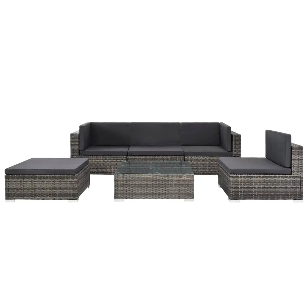 vidaXL 6 Piece Garden Lounge Set with Cushions Poly Rattan Grey