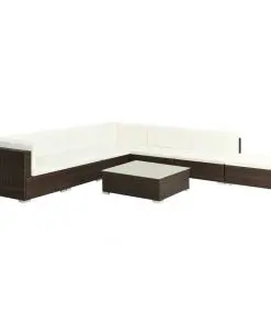 vidaXL 8 Piece Garden Lounge Set with Cushions Poly Rattan Brown