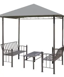 vidaXL Garden Pavilion with Table and Benches 2.5×1.5×2.4 m Anthracite