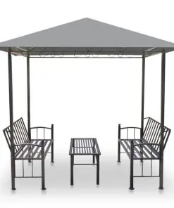 vidaXL Garden Pavilion with Table and Benches 2.5×1.5×2.4 m Anthracite