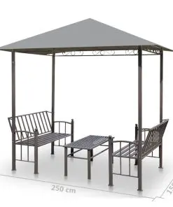 vidaXL Garden Pavilion with Table and Benches 2.5×1.5×2.4 m Anthracite