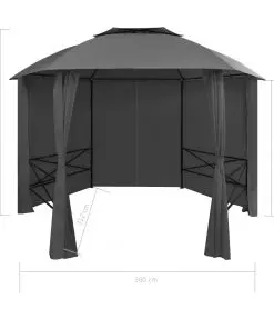 vidaXL Garden Marquee Pavilion Tent with Curtains Hexagonal 360×265 cm