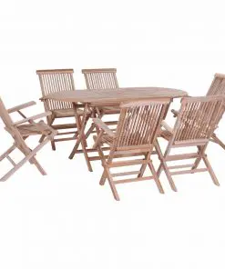 vidaXL 7 Piece Folding Outdoor Dining Set Solid Teak Wood