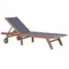 vidaXL Folding Sun Lounger with Wheels Solid Teak and Textilene