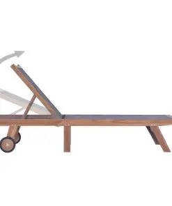 vidaXL Folding Sun Lounger with Wheels Solid Teak and Textilene