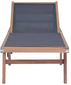 vidaXL Folding Sun Lounger with Wheels Solid Teak and Textilene