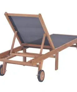 vidaXL Folding Sun Lounger with Wheels Solid Teak and Textilene