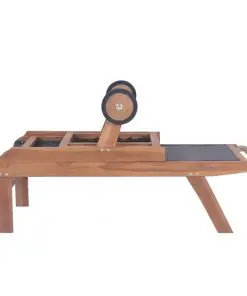 vidaXL Folding Sun Lounger with Wheels Solid Teak and Textilene