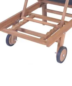 vidaXL Folding Sun Lounger with Wheels Solid Teak and Textilene