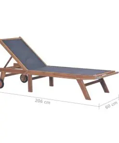 vidaXL Folding Sun Lounger with Wheels Solid Teak and Textilene