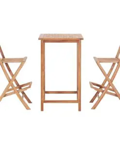 vidaXL 3 Piece Bar Set Solid Teak Wood