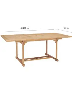 vidaXL Extending Garden Table 150-200x100x75 cm Solid Teak Wood