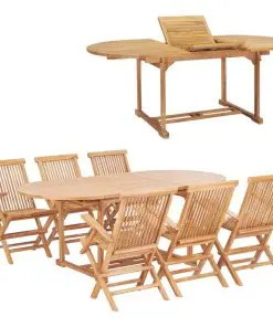 vidaXL 7 Piece Outdoor Dining Set 150-200x100x75 cm Solid Teak Wood