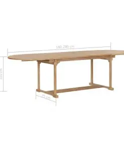 vidaXL Extending Garden Table 180-280x100x75cm Solid Teak Wood Oval