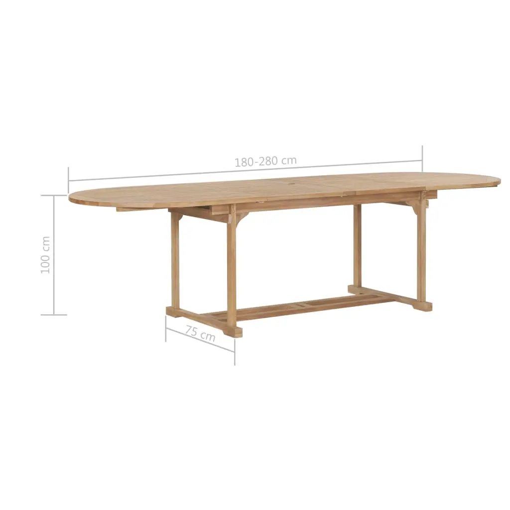 vidaXL Extending Garden Table 180-280x100x75cm Solid Teak Wood Oval