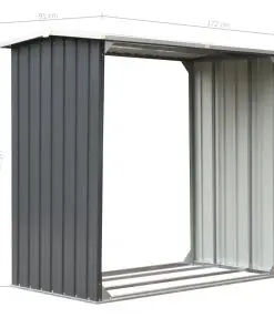 vidaXL Garden Log Storage Shed Galvanised Steel 172x91x154 cm Grey