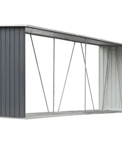 vidaXL Garden Log Storage Shed Galvanised Steel 330x84x152 cm Grey