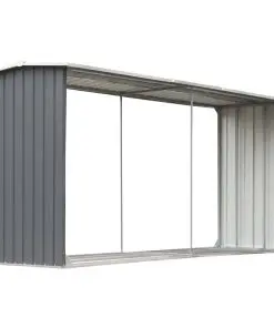 vidaXL Garden Log Storage Shed Galvanised Steel 330x92x153 cm Grey