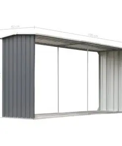 vidaXL Garden Log Storage Shed Galvanised Steel 330x92x153 cm Grey