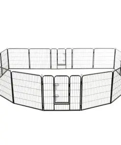 vidaXL Dog Playpen 16 Panels Steel 80×80 cm Black