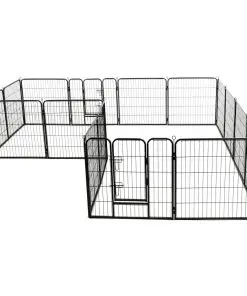 vidaXL Dog Playpen 16 Panels Steel 80×80 cm Black