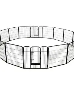 vidaXL Dog Playpen 16 Panels Steel 80×80 cm Black