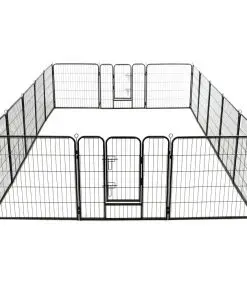 vidaXL Dog Playpen 16 Panels Steel 80×80 cm Black