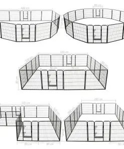 vidaXL Dog Playpen 16 Panels Steel 80×80 cm Black