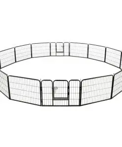 vidaXL Dog Playpen 16 Panels Steel 60×80 cm Black