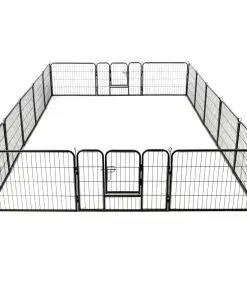 vidaXL Dog Playpen 16 Panels Steel 60×80 cm Black