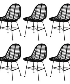 vidaXL Dining Chairs 6 pcs Black Natural Rattan