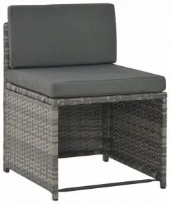 vidaXL 7 Piece Outdoor Dining Set with Cushions Poly Rattan Grey
