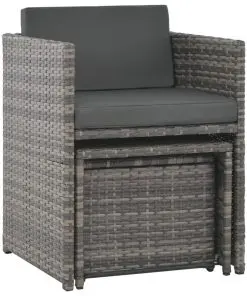 vidaXL 7 Piece Outdoor Dining Set with Cushions Poly Rattan Grey